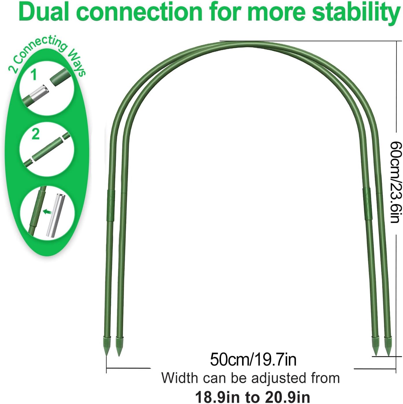 FOTMISHU 6Pcs Garden Hoops, 19.7"x23.6" Greenhouse Hoops Rust-Free Grow Tunnel, Garden Stake with Plastic Coated Plant Supports for Raised Beds Row Cover Garden Fabric