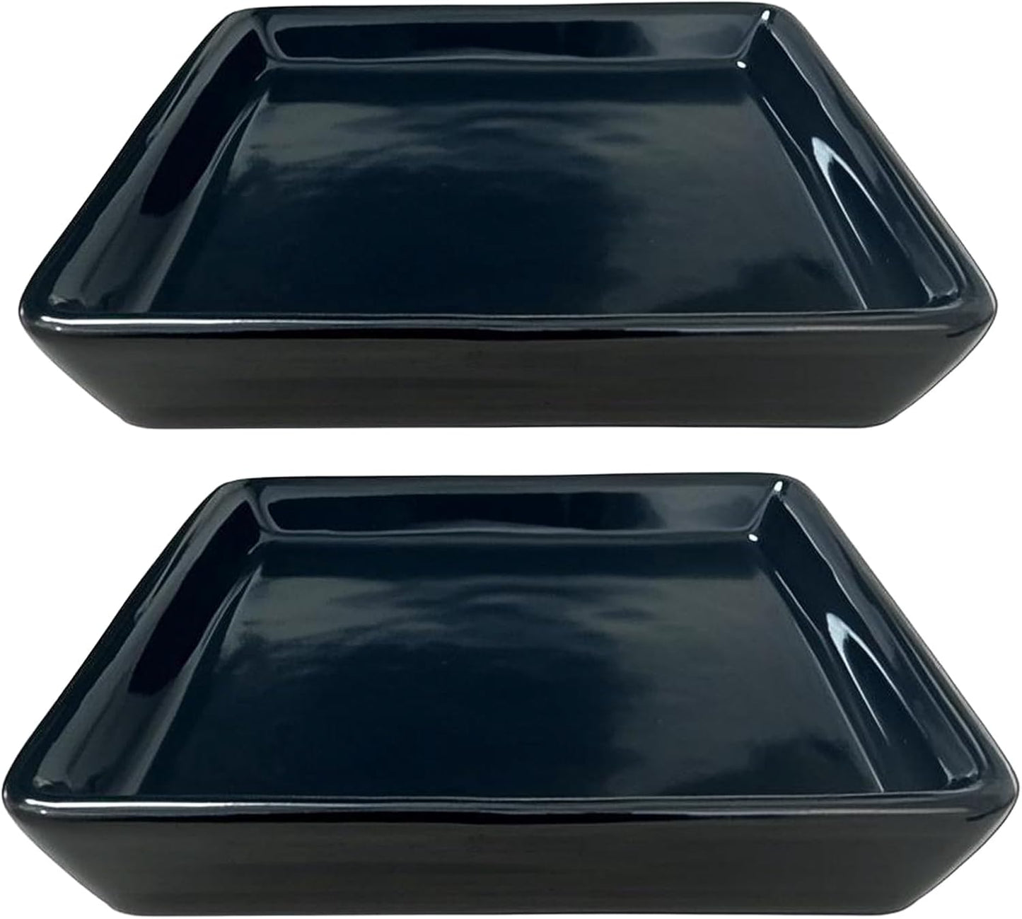 Square Plant Saucer 8 Inch 2 Pack，Plant Trays for Pots, Black Ceramic Plant Saucers for Indoors Outdoors, Plant Drip Tray 4 6 8 10 12 14 Inch