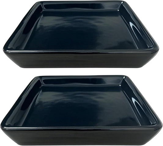 Square Plant Saucer 4 Inch 2 Pack，Plant Trays for Pots, Black Ceramic Plant Saucers for Indoors Outdoors, Plant Drip Tray 4 6 8 10 12 14 Inch
