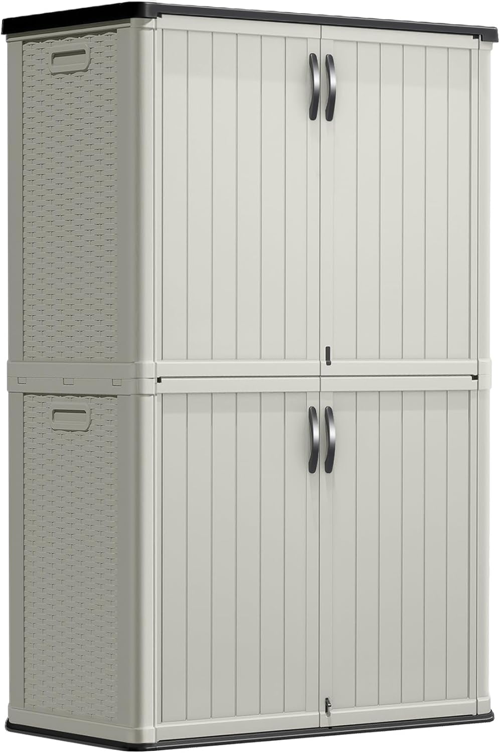 Greesum Outdoor Storage Shed Without Divider, 45 cu.ft Outdoor Waterproof Storage Cabinet for Garden Tools, Pool Storage, Garbage Cans, Beige
