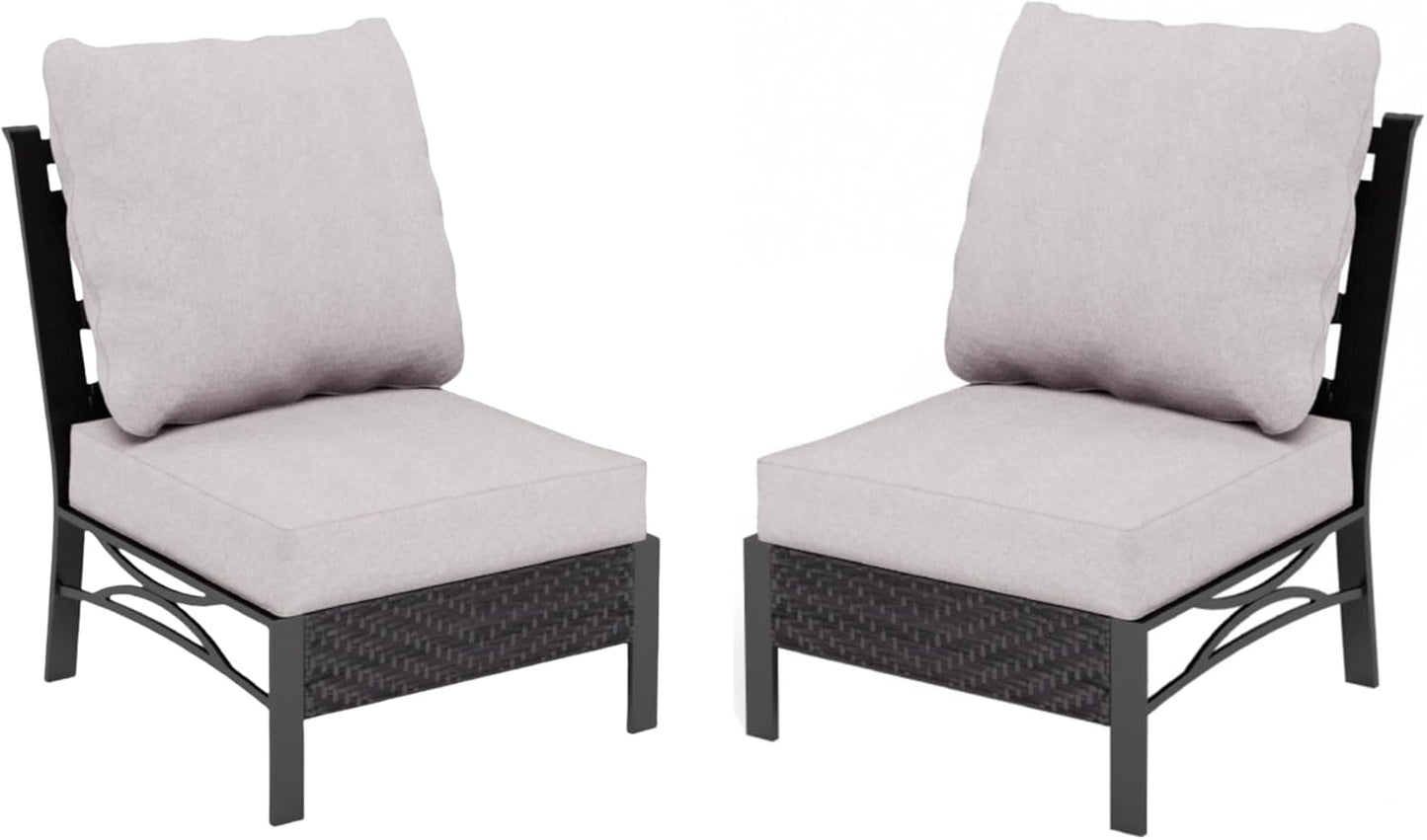 MFSTUDIO Patio Furniture Set, 2 Seat Outdoor Sectional Sofa Conversation Set, Woven Rattan Patio Couch for Backyard, Garden, Deck