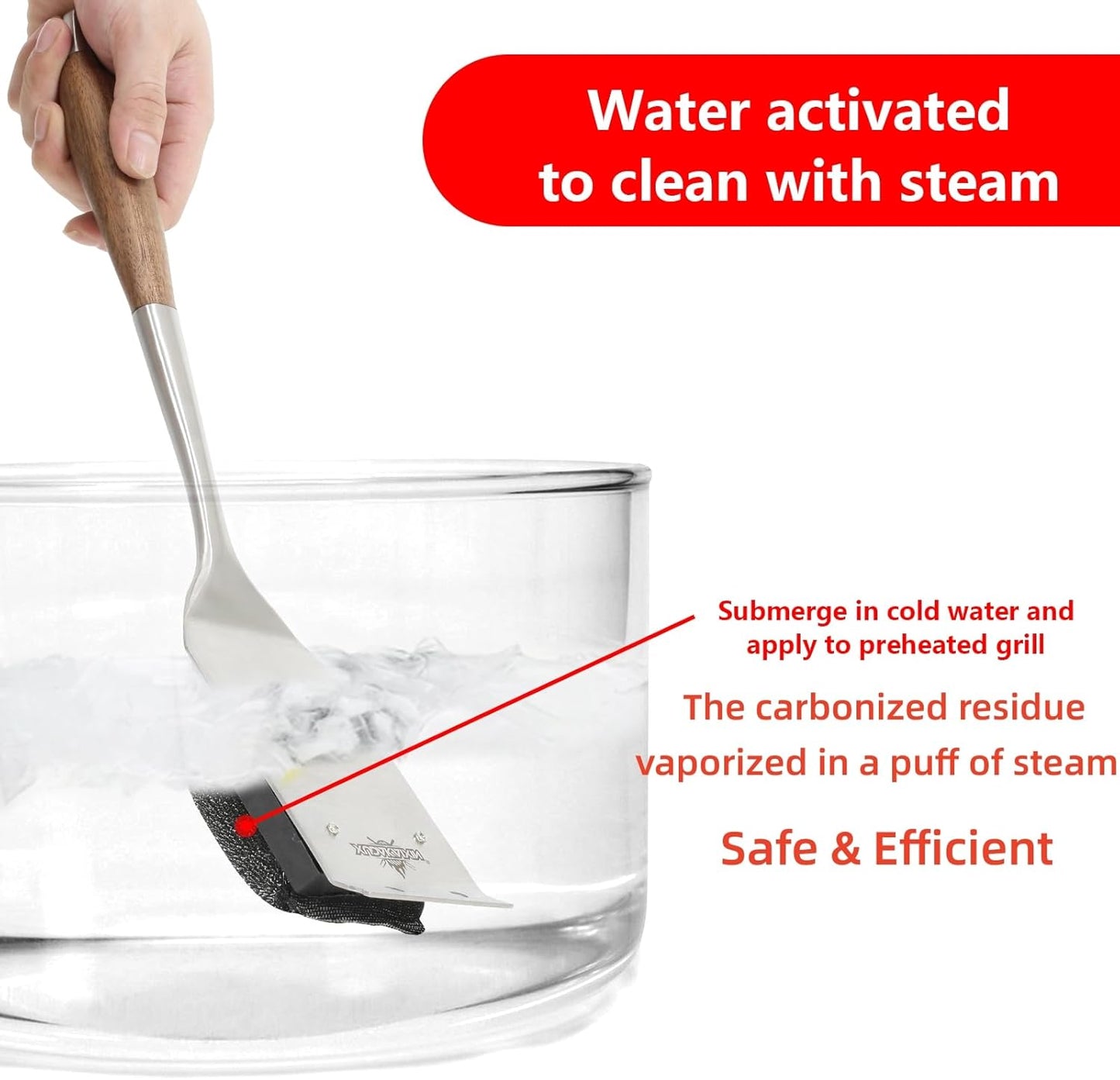 Grill Brush Bristle Free,Unique Steel Fibers Pad [Safe & Efficient] Perfect for Cast Iron/Stainless-Steel Grates - with 1 Replaceable Cleaning Head - Safe Grill Cleaner for Outdoor Grill