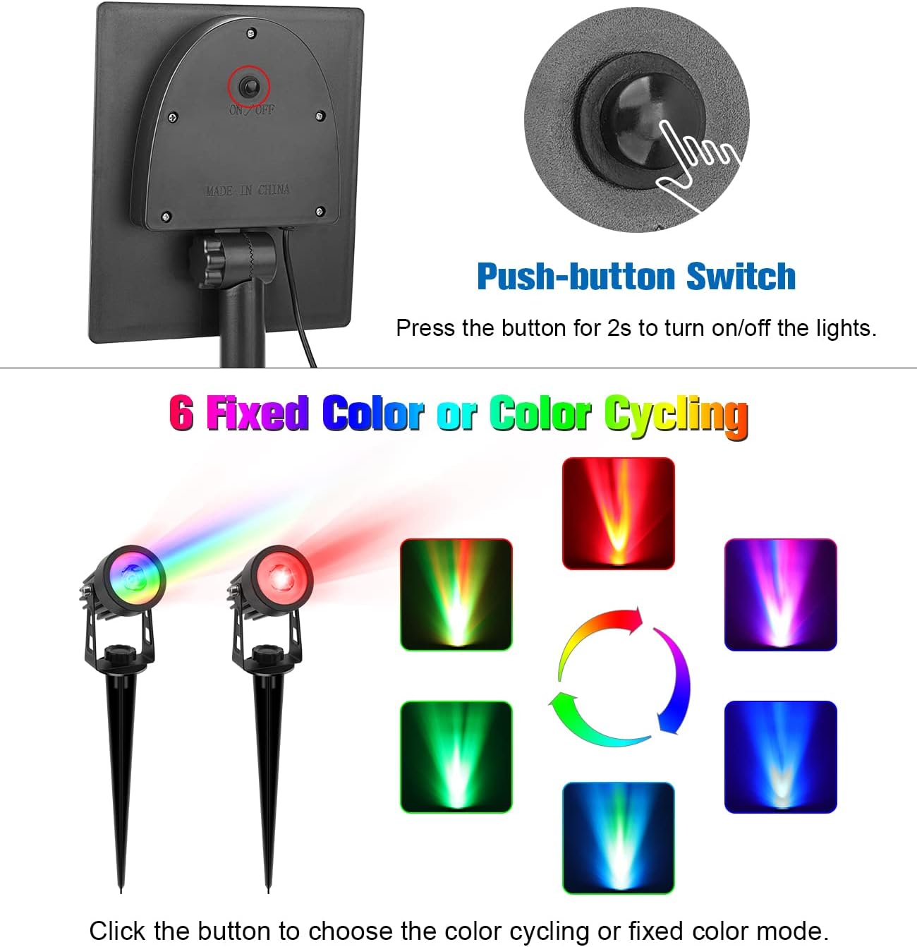 APONUO Metal Solar Spot Lights Outdoor with 9.8ft Cable Solar Powered Landscape Lighting Low Voltage IP65 Waterproof Auto On/Off for Outside Garden Yard Landscape Pathway Garage-Multicolor(2-in-1)