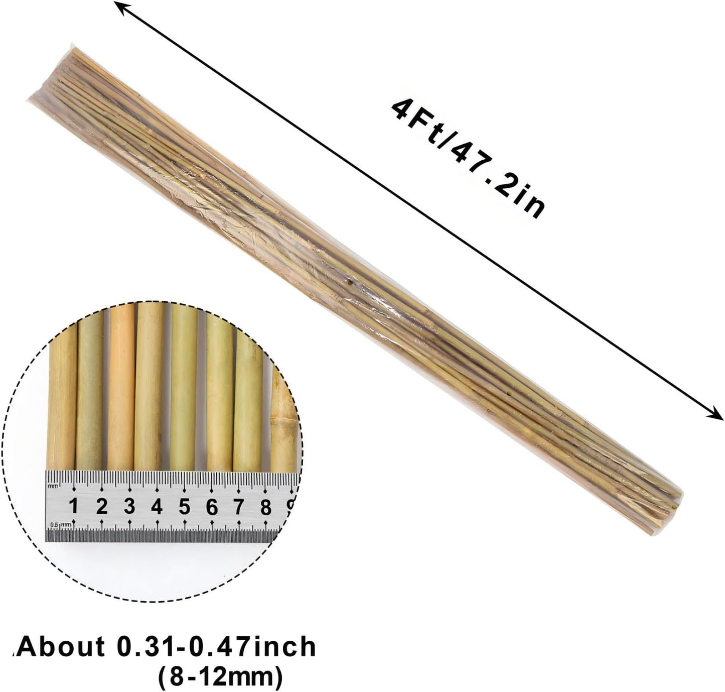 Natural Bamboo Poles, 4 Feet Bamboo Sticks for Plants, Wood Garden Stakes for Tomato, Bean, Flowers, Trees Potted and Climbing Plants, 25 Pack