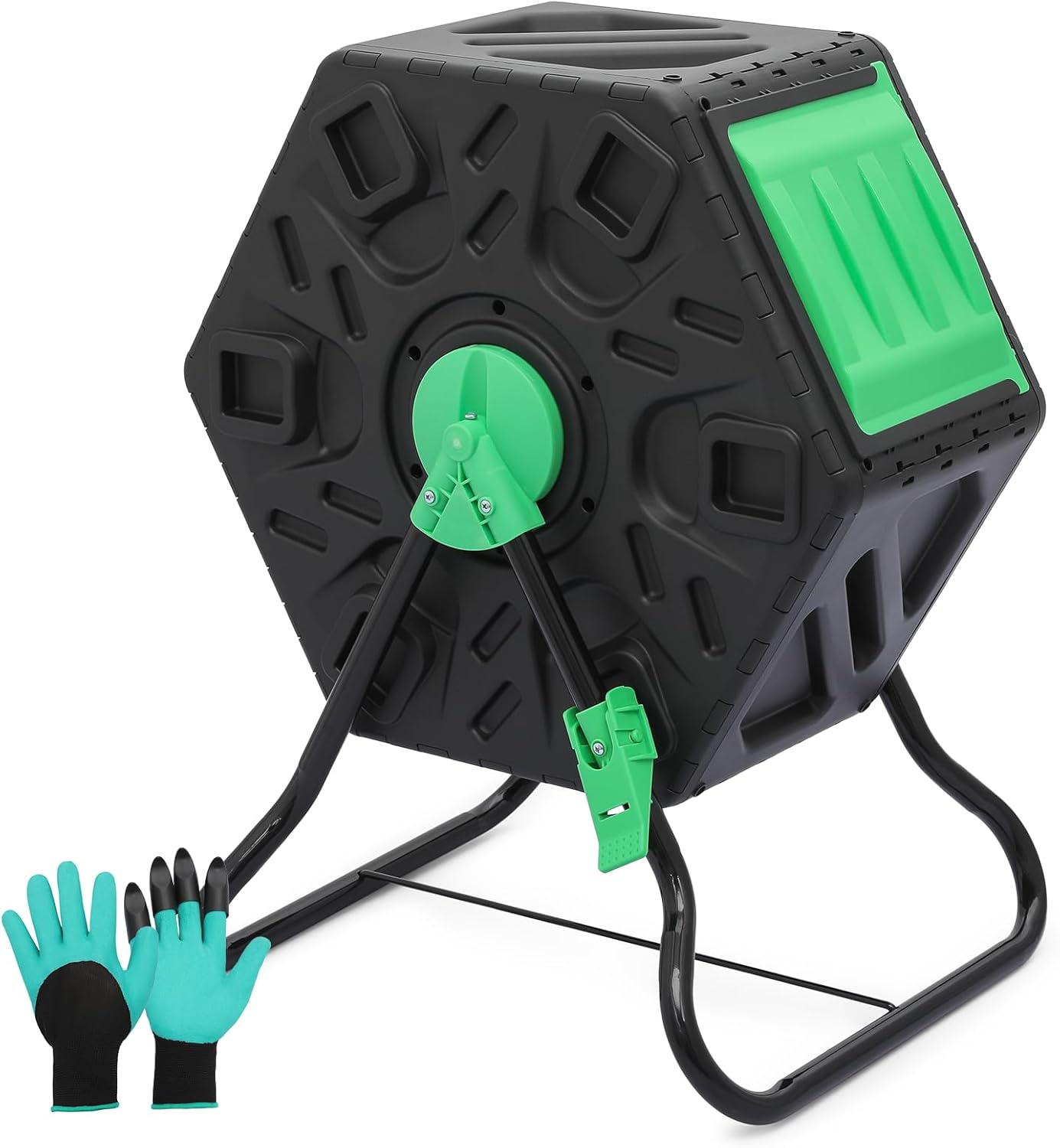 Magshion 1 x 17 Gal Outside Chamber Compost Tumbler from BPA Free Material, Outdoor All-Season Fast-Working High Volume Composter Tumbling Bin, Sliding Door