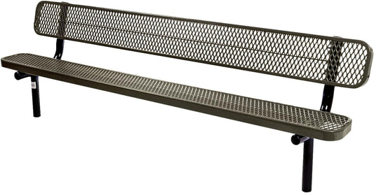 Heavy-Duty Outdoor Bench Thermoplastic Coated, Expanded Metal, Commercial-Grade Seating, Made in America (Inground with Back, 8 Ft, Textured Gold Vein)