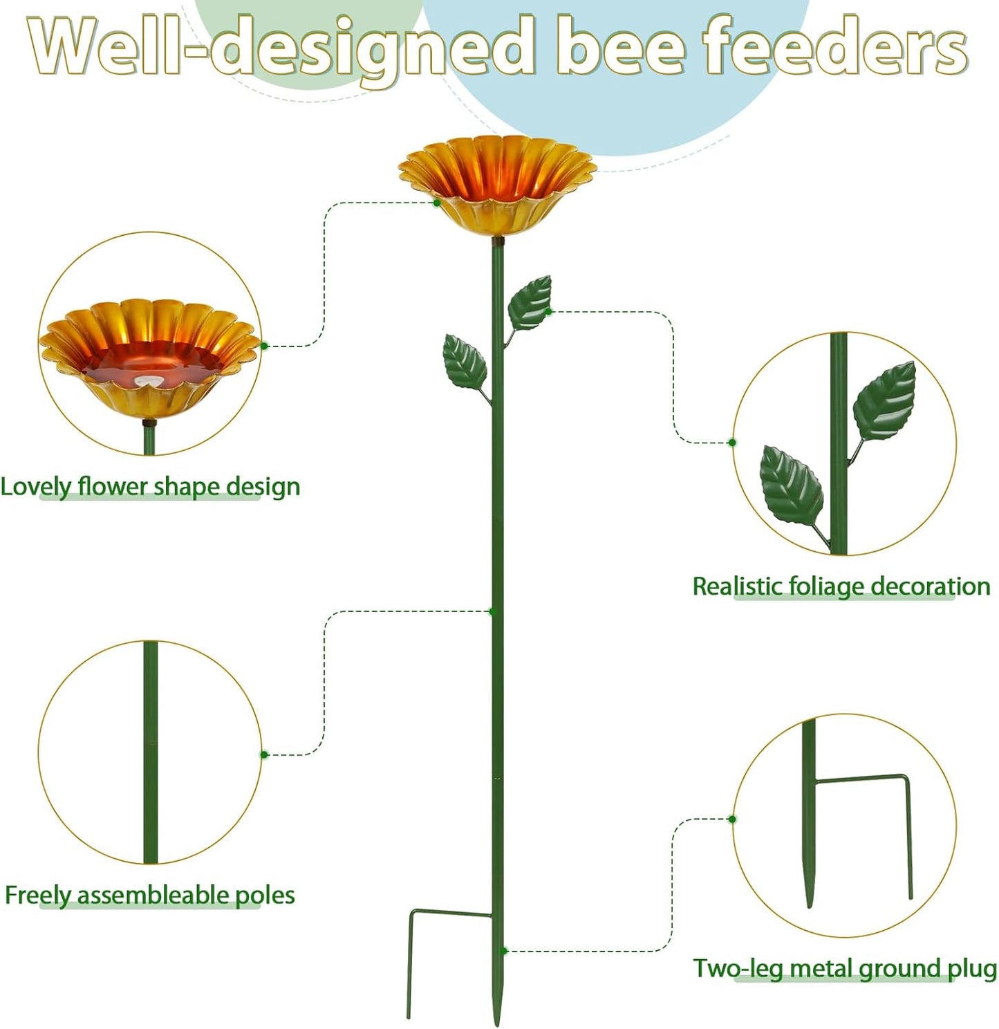 Large Bee Watering Station 4 Pack - Bee Bath for Garden Metal Butterfly Feeders Bowl with 5.32'' Flower Design Bird Bath for Outside Outdoors Garden Decor