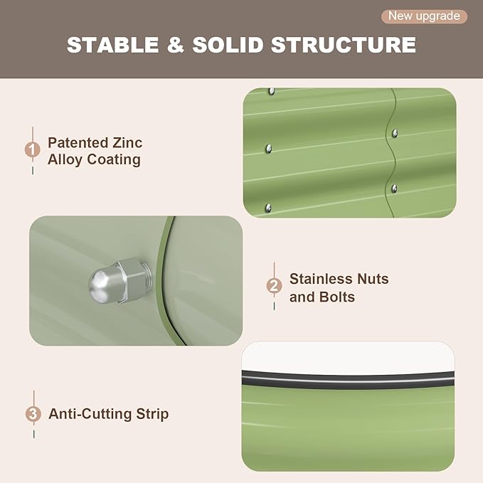 Raised Garden Bed, 8x4x1ft Galvanized Outdoor Planter Beds with Safety Edging and Gloves, Oval Metal Planter Box for Gardening Vegetables Flowers Herb