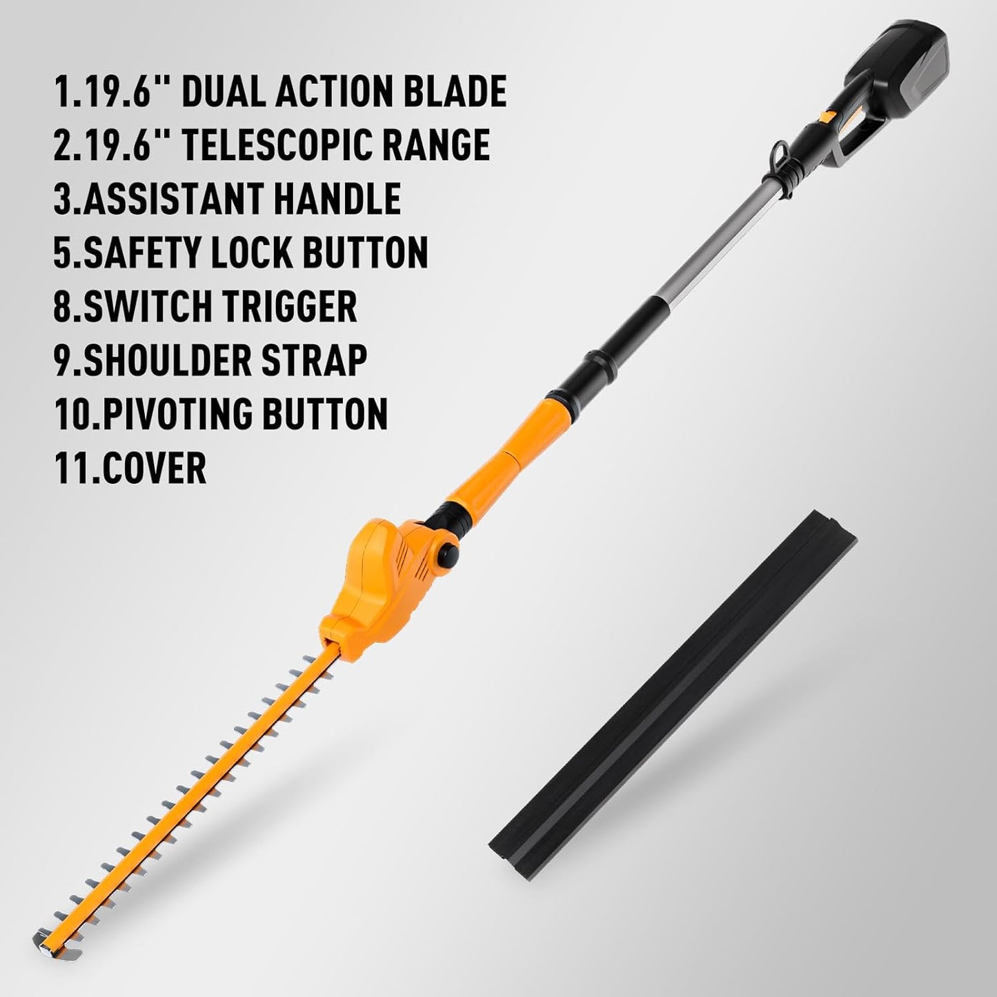 40V Pole Hedge Trimmer Cordless, 500mm Telescopic Range Pole Hedge Trimmer, 9 Rotary Positions Hedge Trimmer with 2Ah Battery and Charger Included