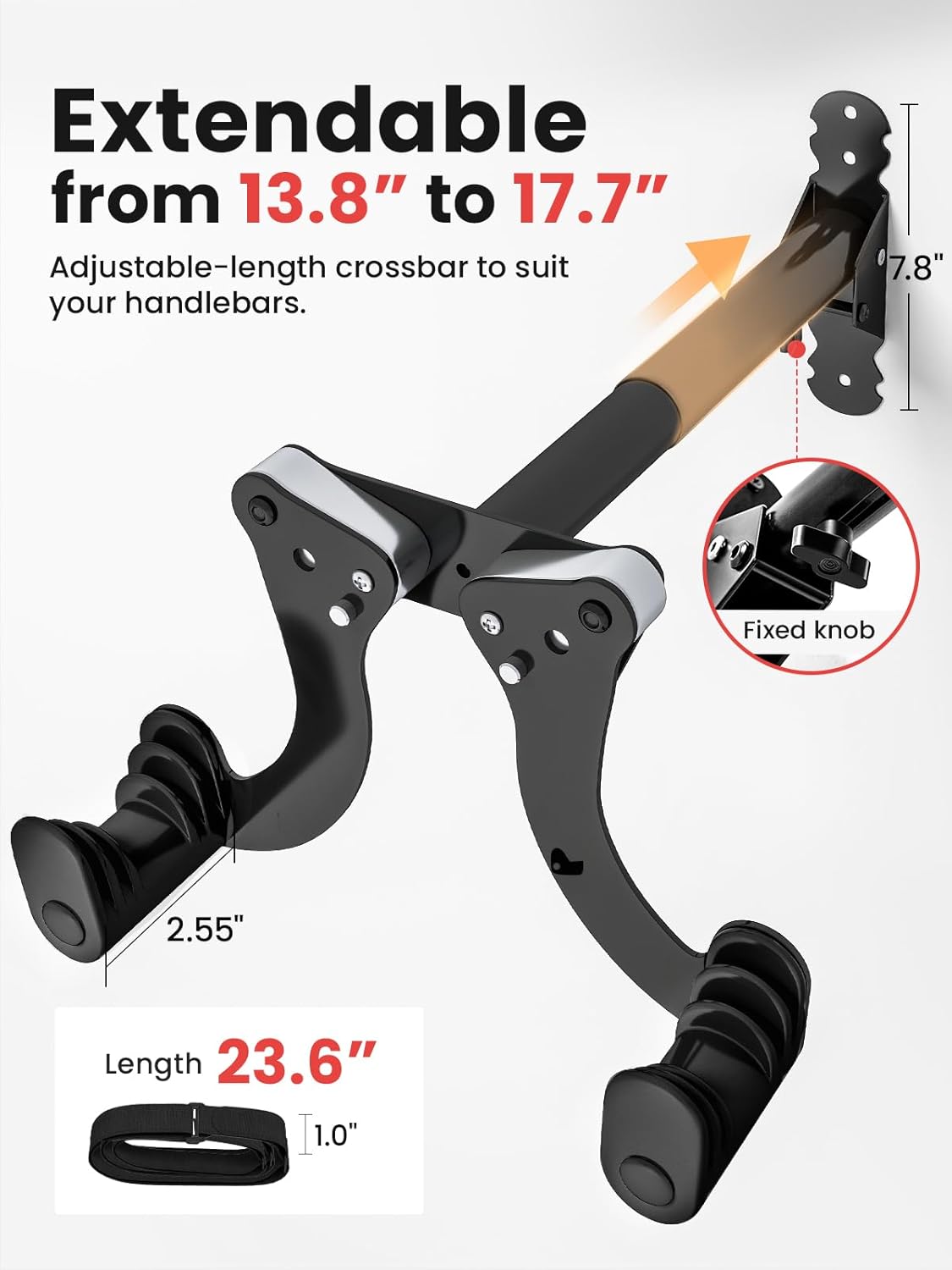 YORKING Bike Wall Mount, Horizontal Wall Mount Hanger Holds Up to 55Lbs Bike Indoor Storage Rack Hook with 5 Adjustable Levels, Extends to Fit 32.6" Handlebars for 1 Bicycle in Home Garage – Black