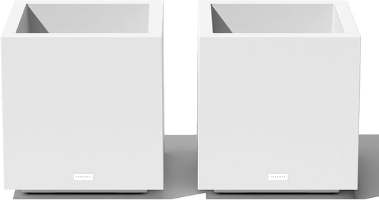 Veradek Block Series Cube Plastic Planter - Large Square Planter for Indoor or Outdoor Patio/Garden | Durable All-Weather Use with Drainage Holes | Modern Décor for Tall Plants, Trees, Flowers