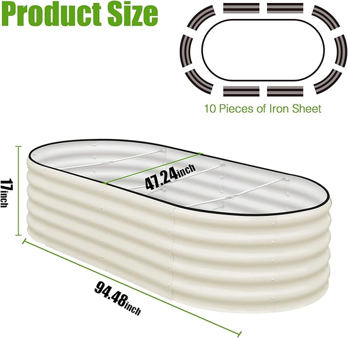SnugNiture Galvanized Raised Garden Bed, 8x4x1.5ft Oval Metal Planter Box for Planting Outdoor Plants Vegetables