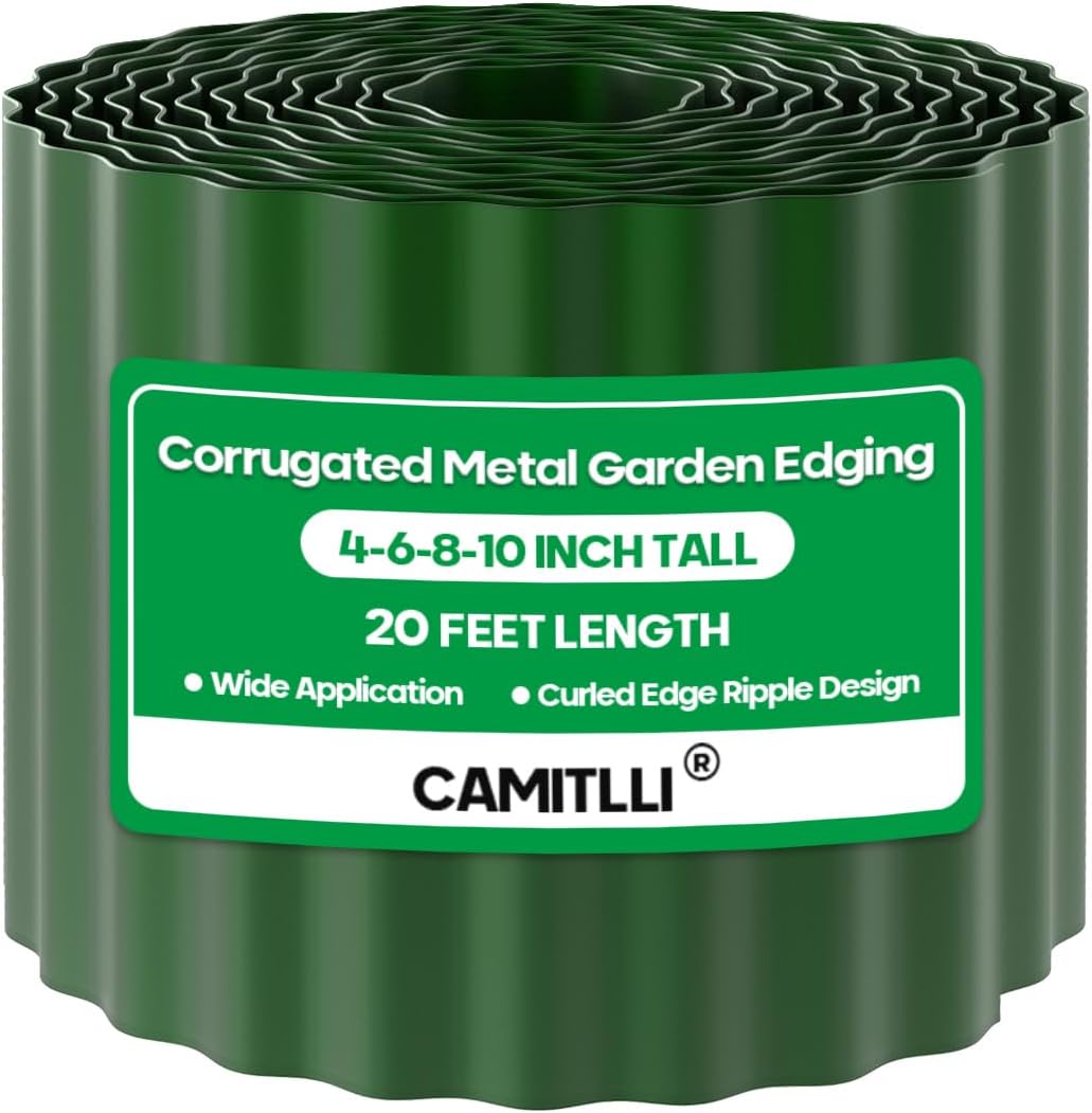 Corrugated Metal Garden Edging, Sturdy Tall Landscape Edging Borders, Perfect DIY for Flower Beds, Lawn and Pathway, Tree Surrounds, Paver Edges (Green, 10"×20FT)