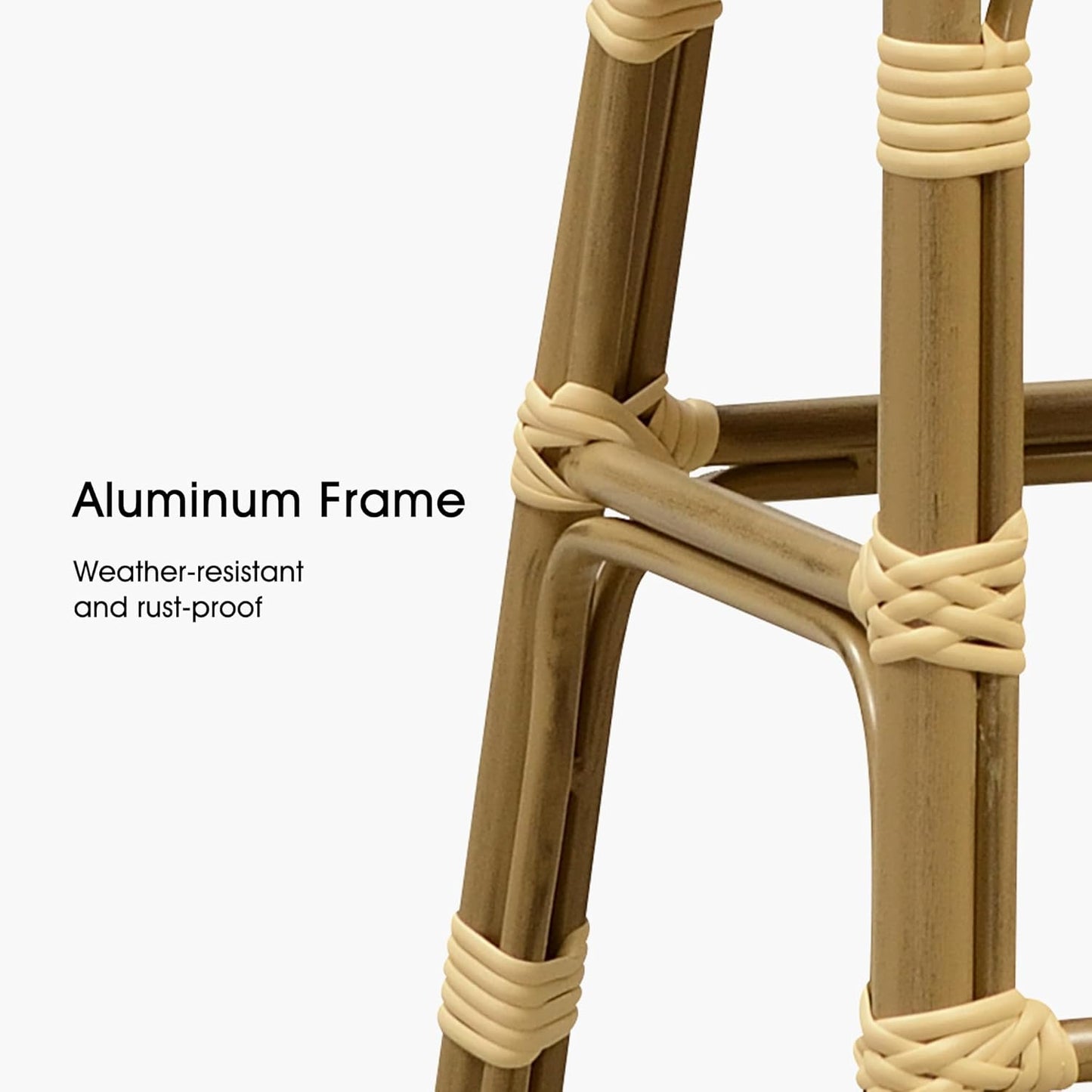 PURPLE LEAF French Bar Stool Set of 2 Bamboo Print Finish Patio Bar Stools with Back Rattan Bar Chairs Wicker Bar Height Stool 30" with Footrest Kitchen Island Stools Outdoor Barstool Cream Yellow