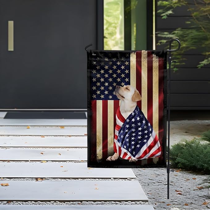 FLAGWIX Yellow Labrador Retriever Flag, Outdoor Labrador Decorations - 4th of July Decorations Outdoor, Garden Flag (11.5" x 17.5") - Heavy-duty Canvas American with Labrador Flag, Dog Garden Decor