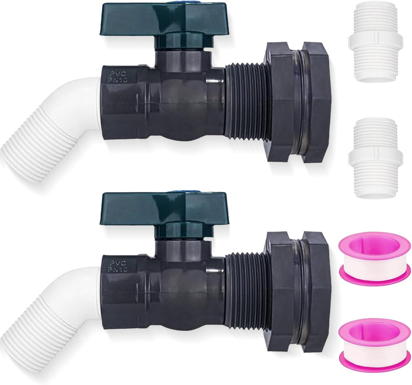 2 Pack PVC Rain Barrel 45°Elbow Spigot Kit, 3/4 Inch Rain Barrel Valve with Bulkhead Connector and Hose Adapter, Garden Faucet Kit for Water Tanks, Aquariums, Pools, Garden Barrels