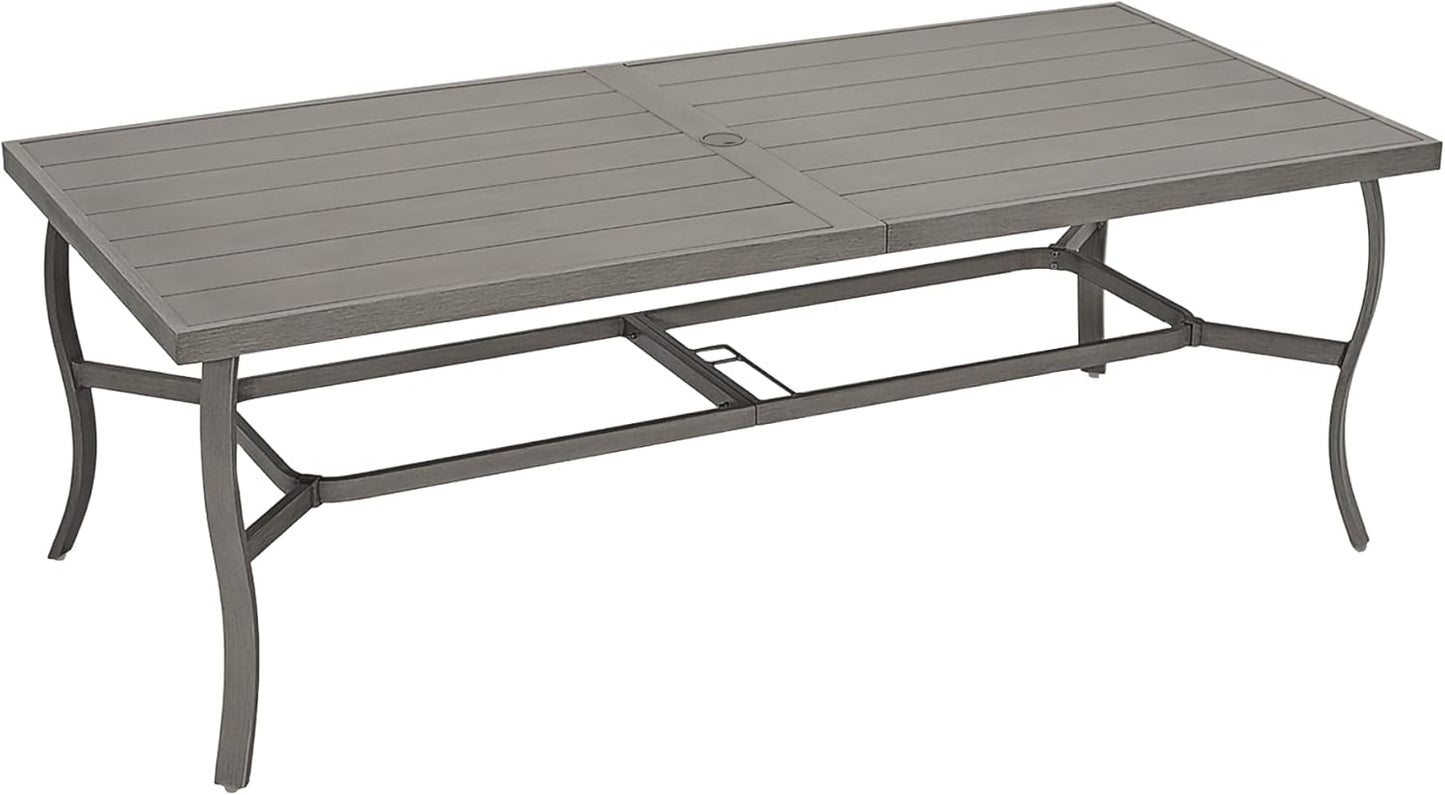 HAPPATIO Outdoor Dining Table for 8, Aluminum Rectangle Outdoor Dining Table with Umbrella Hole, All-Weather Aluminum Patio Dining Table for Garden Yard Poolside, Only Table, Grey
