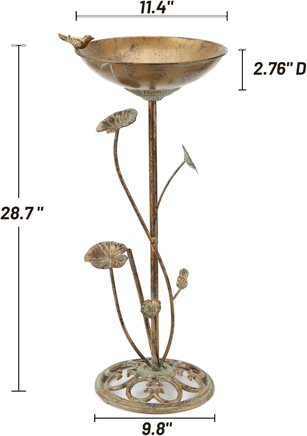 Diam 11.4" W x 28.5" H Cast Iron Pedestal Bird Bath, Bird Baths for Outdoors,Vintage Metal Bird Bath Garden Yard Decoration