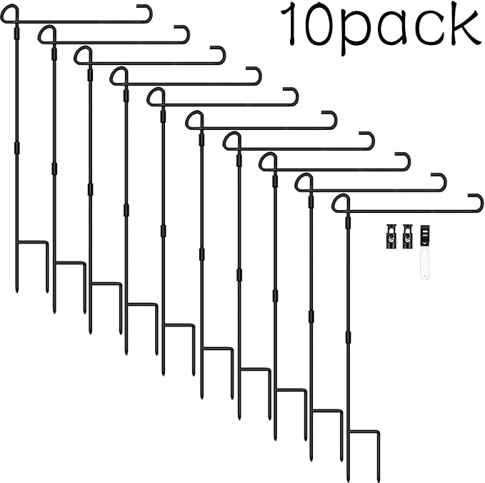 Garden Flag Holder Stand 10 Pack Garden Flag Pole for 13.5" Width 12 x 18 Inches Flags with Anti-Wind Clip for Outdoor Garden Yard Lawn