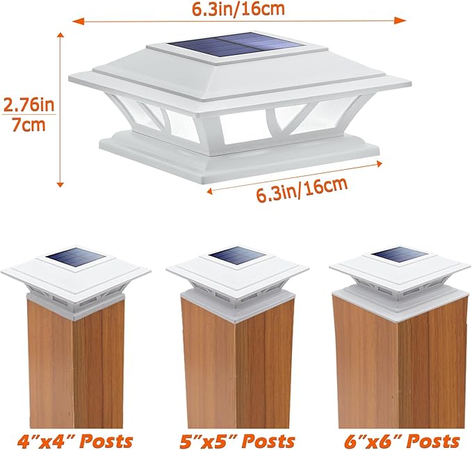 SIEDiNLAR Solar Post Lights Outdoor 2 Modes LED Fence Deck Cap Light for 4x4 5x5 6x6 Posts Garden Patio Decoration Warm White/Cool White Lighting White (4 Pack)