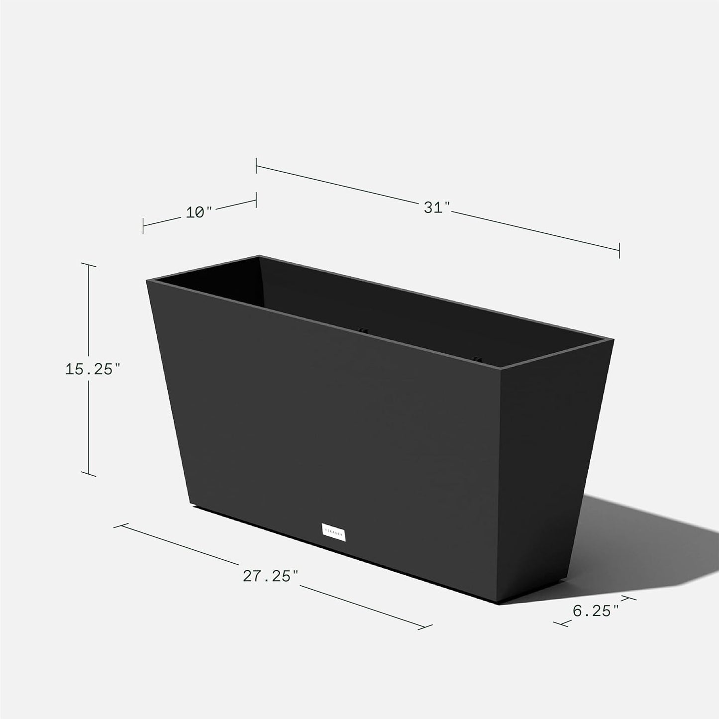 Veradek Pure Series Midori Trough Planter - Large Rectangular Planter for Outdoor Deck/Porch | Durable All-Weather Use with Drainage Holes | Modern Decor for Shrubs, Flowers, Small Plants