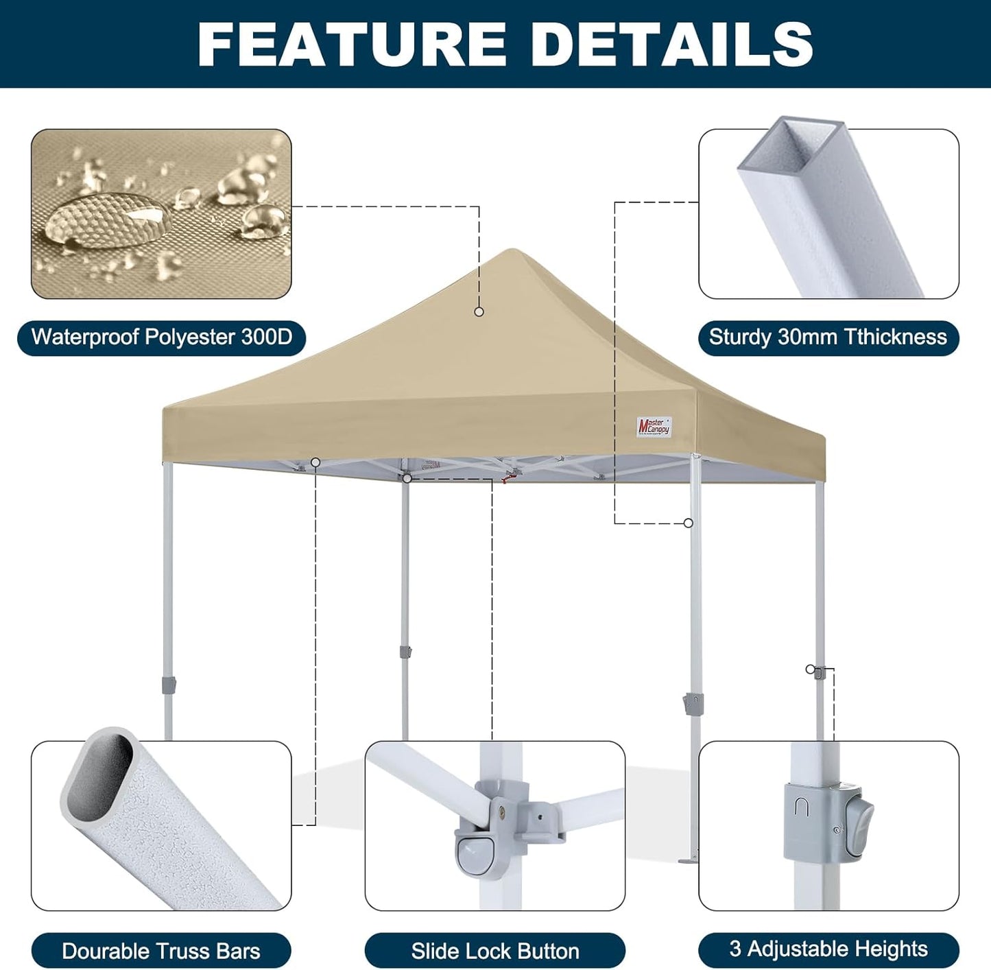 MASTERCANOPY Pop Up Canopy Tent Commercial Grade 10x10 Instant Shelter (Beige)