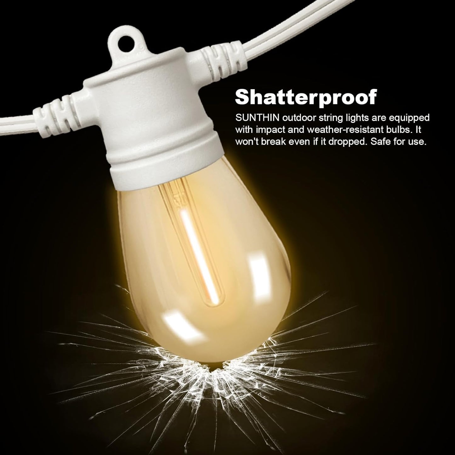 SUNTHIN White String Lights, 144FT(3 Pack 48ft) White Outdoor Lights with Shatterproof LED Bulbs for Patio, Garden, Backyard, Porch, Cafe, Deck, Wedding, Party