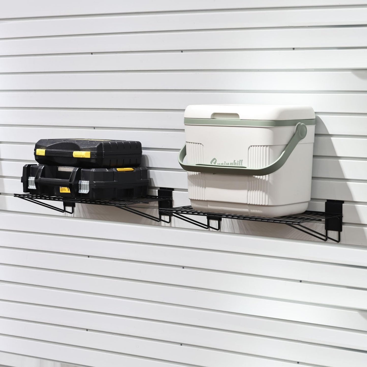 Slatwall Panel Garage Organizer PVC Slatwall Heavy Duty Wall Mounted Rack, Interlocking Slat Wall Panels for Tool Organization Peg Board(2 Pack Black)