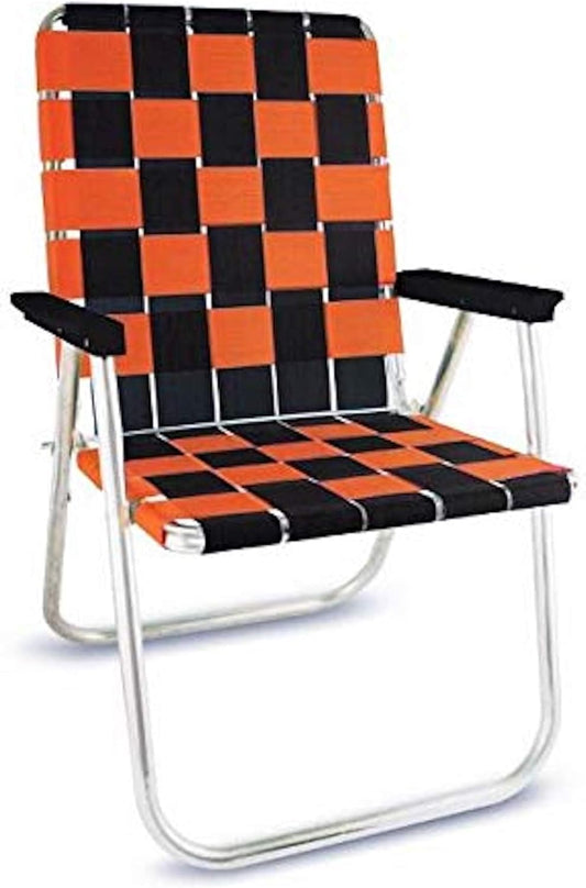 Lawn Chair USA Folding Aluminum Outdoor Patio Lawn Chair | Heavy-Duty Webbed Chairs for Camping, Sports, Beach, Yard & Tailgating | Lightweight Portable | Classic - Black/Orange