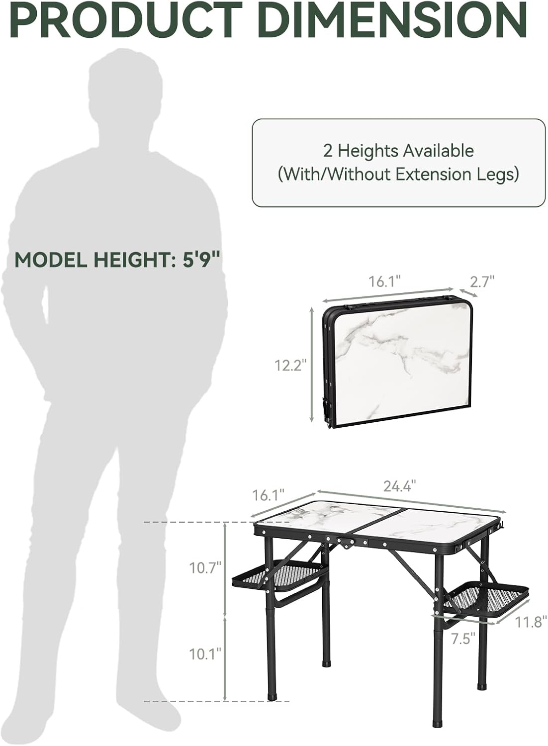 Titanker Folding Camping Table Small 2ft, Small Camp Table Portable with 50% Extra Space, Folding Picnic Table, Portable Beach Tables, Car Camping Essentials, Aluminum Light Solid
