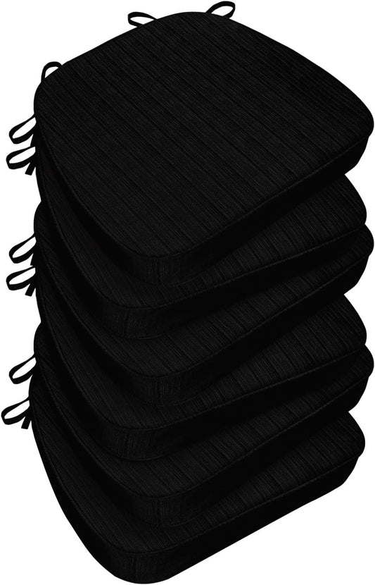 Chair Cushions for Dining Chairs, Indoor Chair Cushions with Ties，Waterproof Chair Pads Set of 6, Black, 17x16x2.5 Inch
