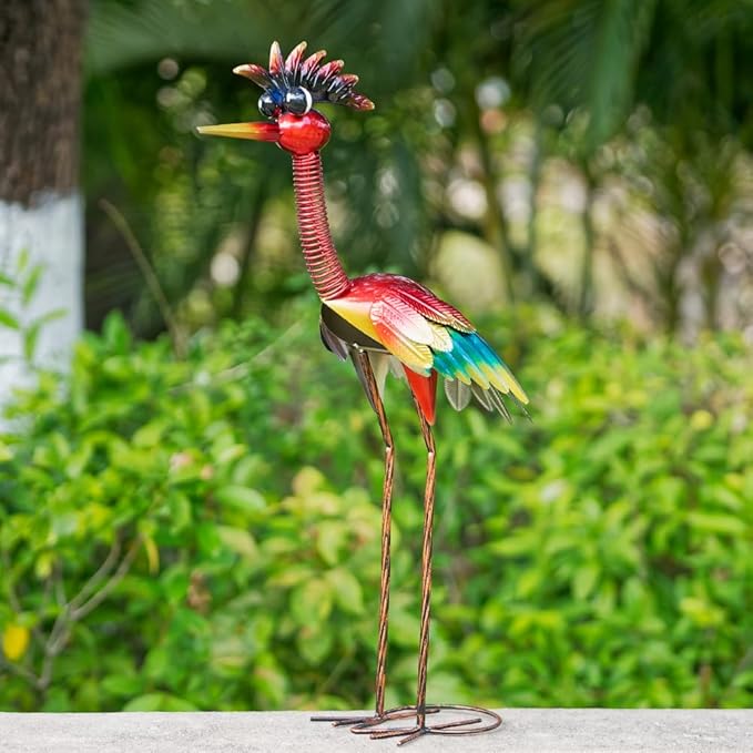 DREAMSOUL 30" Tall Wacky Metal Rooster Garden Statues, Funny Chicken Outdoor Statues Red Rooster Statue for Garden Patio Art Decor