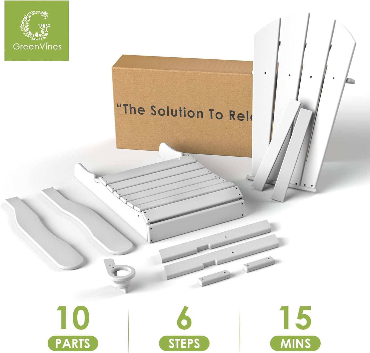 GREENVINES Folding-Adirondack-Chairs-Set-of-2 | HDPE Plastic | Fire Pit Chair | All Weather | Cup Holder | White | for Deck Backyard Patio Outdoor Garden