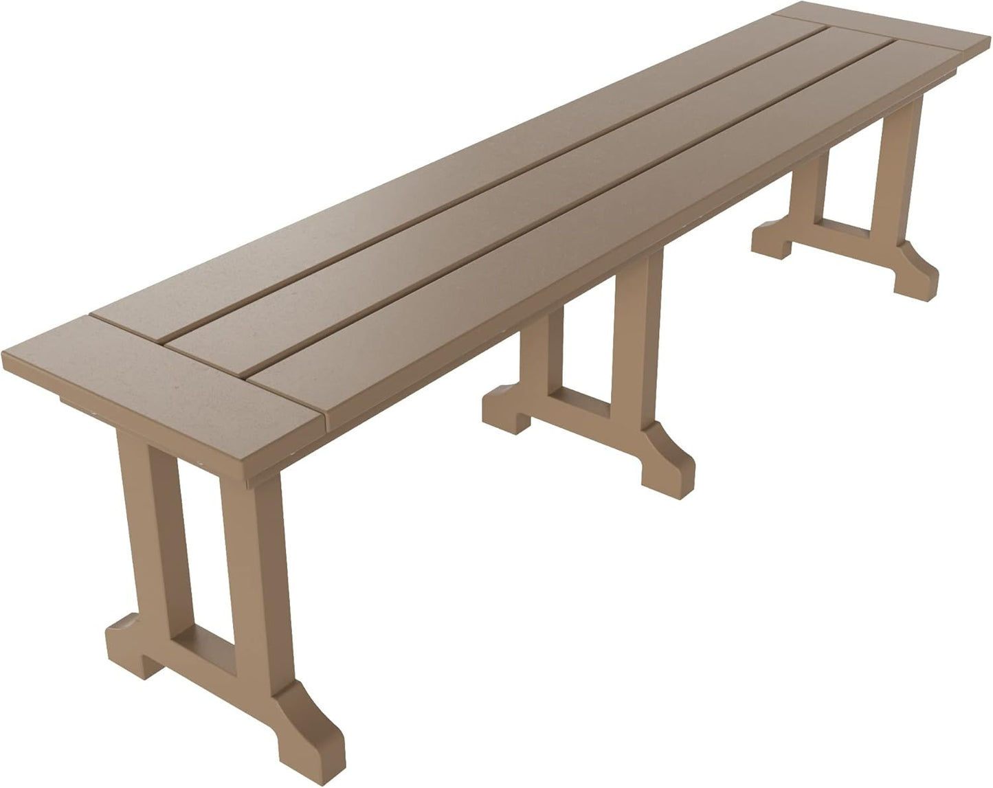 WestinTrends Malibu 65" Outdoor Dining Bench, All Weather Resistant Poly Lumber Patio Garden Bench Trestle Long Bench for Both Outdoor and Indoor, Weathered Wood