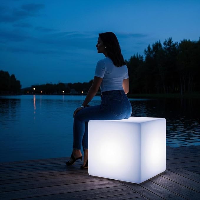 Mr.Go 20-inch LED Lighted Cube Table, Large LED Cube Chair Light, 16 RGB Colors LED Cube Seat w/Remote - Rechargeable - Waterproof - Home Outdoor Patio Pool Bar Stage Party Lighting Decoration