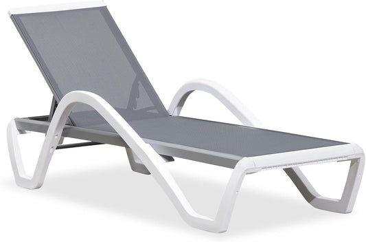 PURPLE LEAF Patio Chaise Lounge Chair with Armrests Outside Aluminum Plastic Stackable Tanning Chairs for Pool Sunbathing Beach Deck Outdoor Lounger, Light Gray
