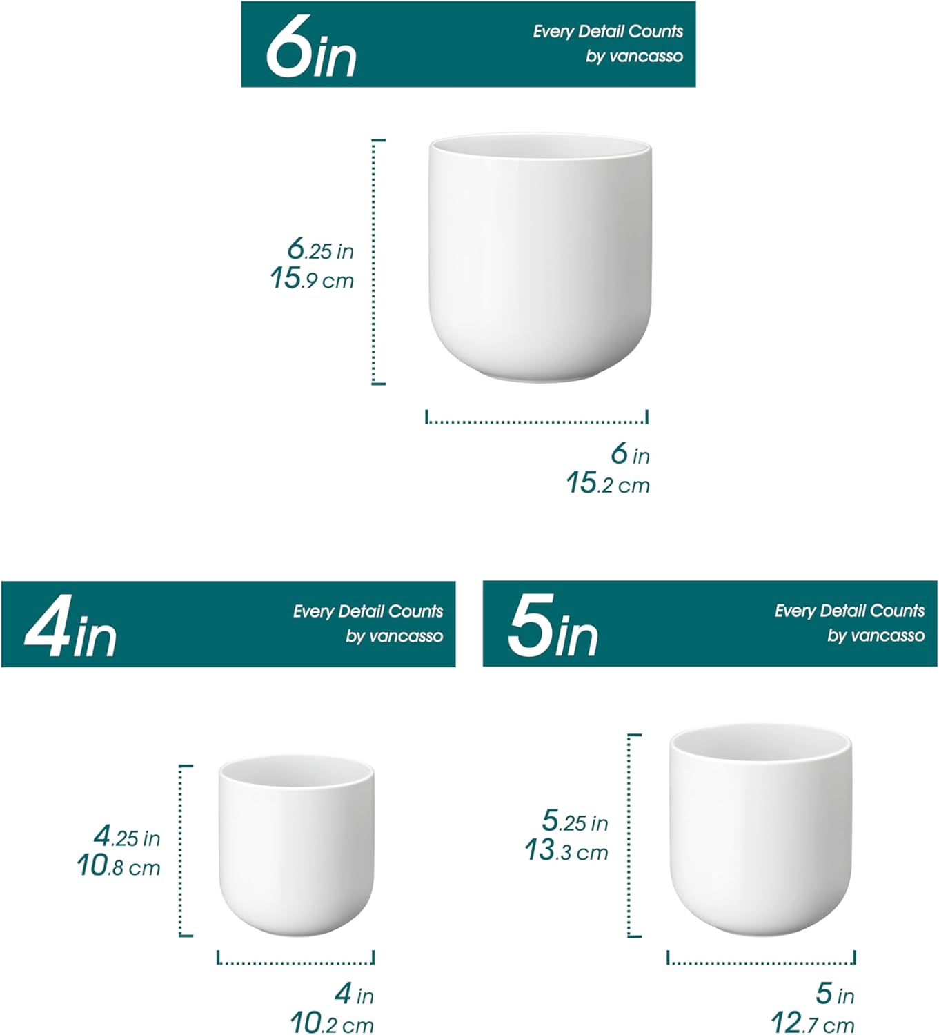 vancasso Ceramic Plant Pots, 4+5+6 inches, Set of 3, Planters with Drainage Hole, Flower Pots Planters Pots for Indoor Plants, Modern Indoor Decorative Garden Pot, Home Decor, White