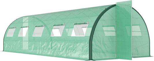 Outsunny 25' x 10' x 6.6' Walk-in Tunnel Greenhouse with Upgraded Structure, Outdoor Green House with 2 Hinged Doors, 10 Mesh Windows, Gardening Plant Warm House Tent, Green