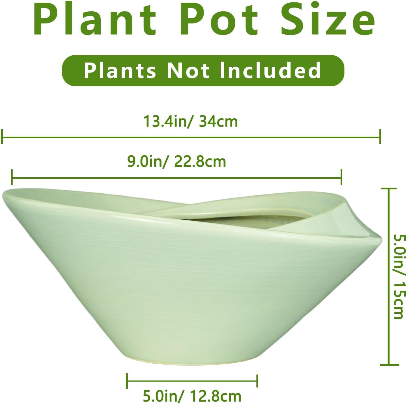 Ceramic Bonsai Pots - Large Succulent Planter 13 Inch Plant Pot Indoor Succulent Pot with Drainage Hole Outdoor Planter Bonsai Tree Pot for House Home Garden Office Decor Green