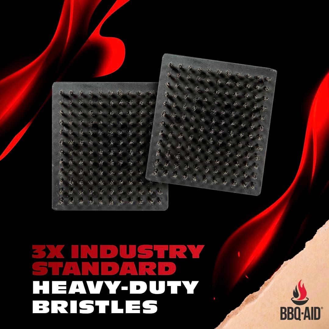 BBQ-Aid Grill Brush and Scraper for Barbecue – Grill Brush for Outdoor Grill with Extended, Large Wooden Handle and Replaceable Stainless Steel Bristles Head –No Scratch- BBQ Grill Brush for Any Grill