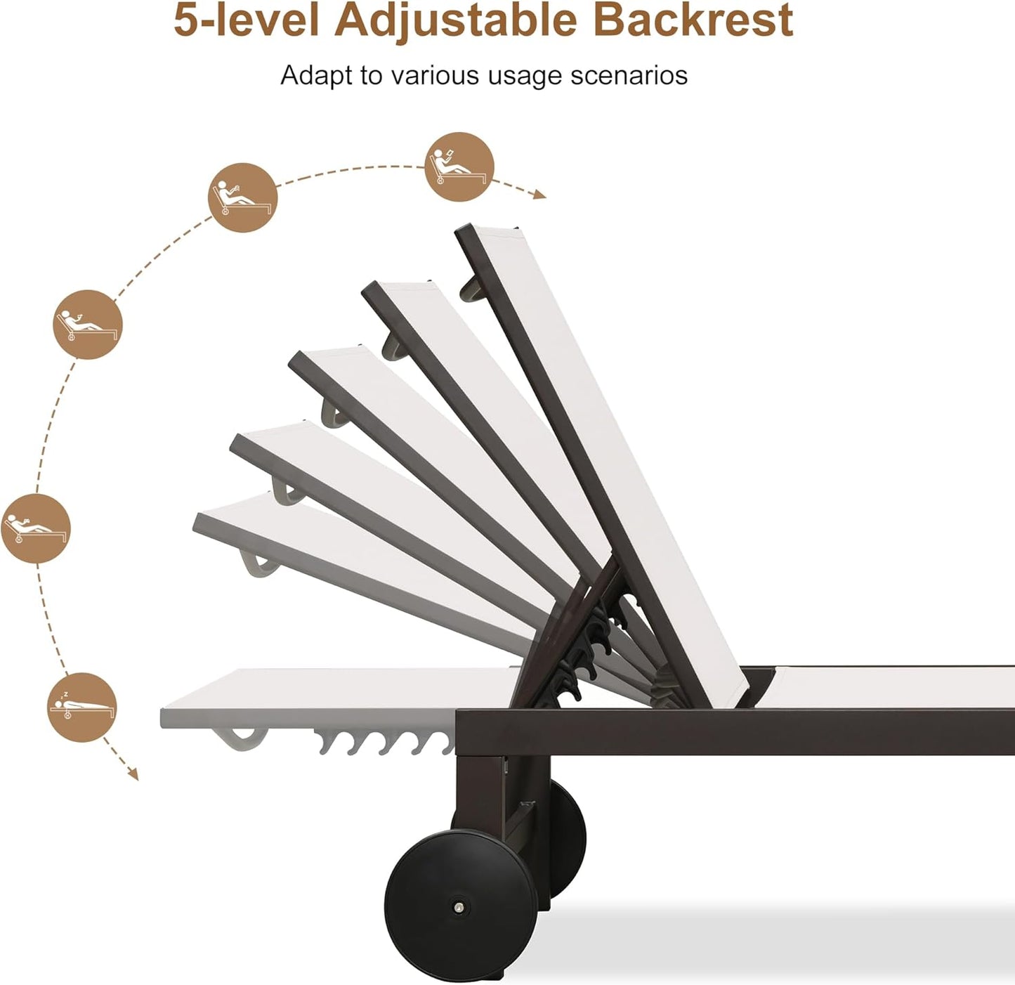 PURPLE LEAF Outdoor Chaise Lounge Chair Set of 3, Pool Lounge Chair for Outside, Aluminum Patio Chaise Lounger with Adjustable Backrest and Wheels for Deck, Outside, Lawn, Garden, Linen