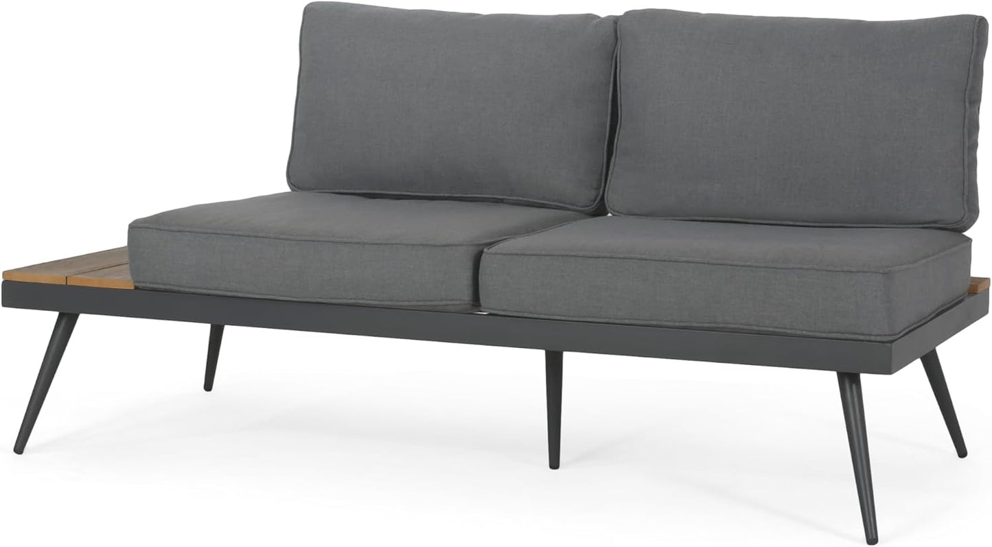 Outdoor V-Shaped 4-Piece Alum Patio Sofa Set, L-Shaped Conversation Set with Coffee Table, Aluminum Frame, Faux Wood, Outdoor Sectional Sofa Set for Garden