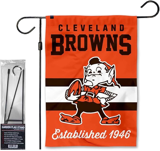 WinCraft Browns Retro Garden Flag and Stand Pole Holder Mount