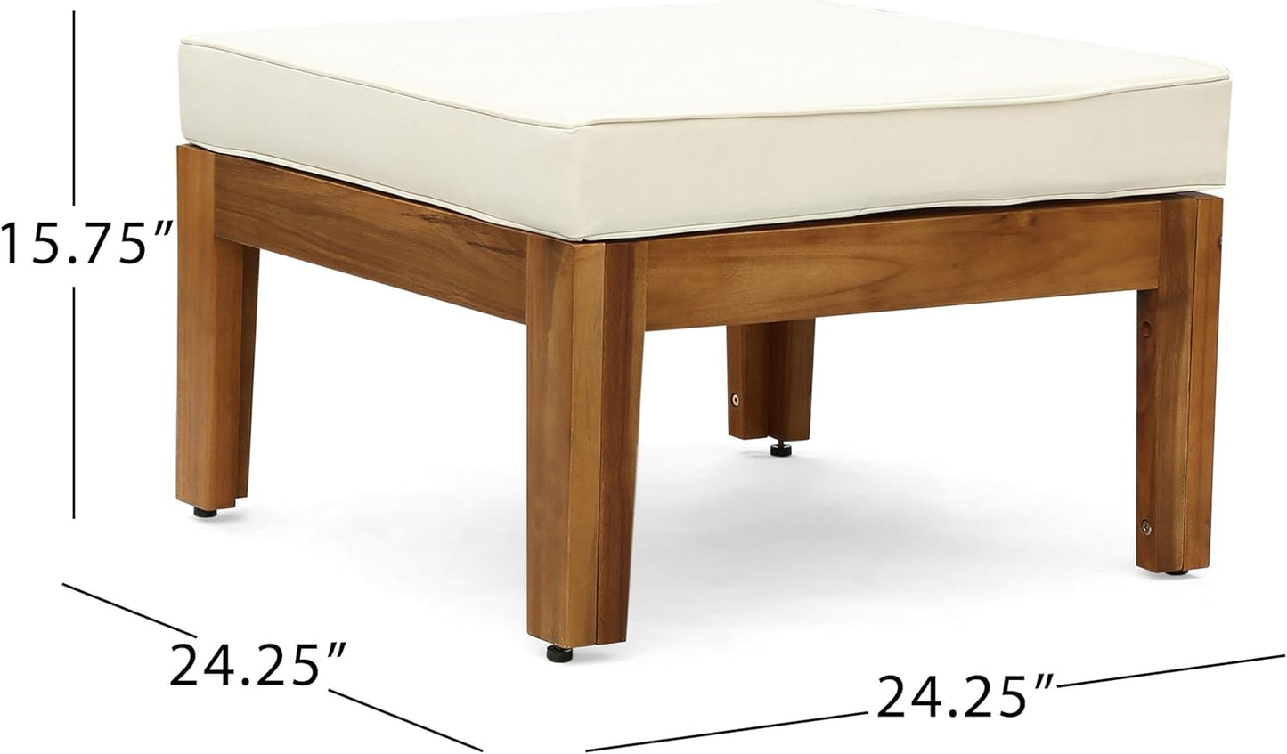 L-Shape Outdoor Furniture Set, 3-Piece Acacia Sectional Patio Sofa Set with 3-Seater Sofa, Coffee Table and Ottoman, Conversation Set for Garden, Poolside, Backyard