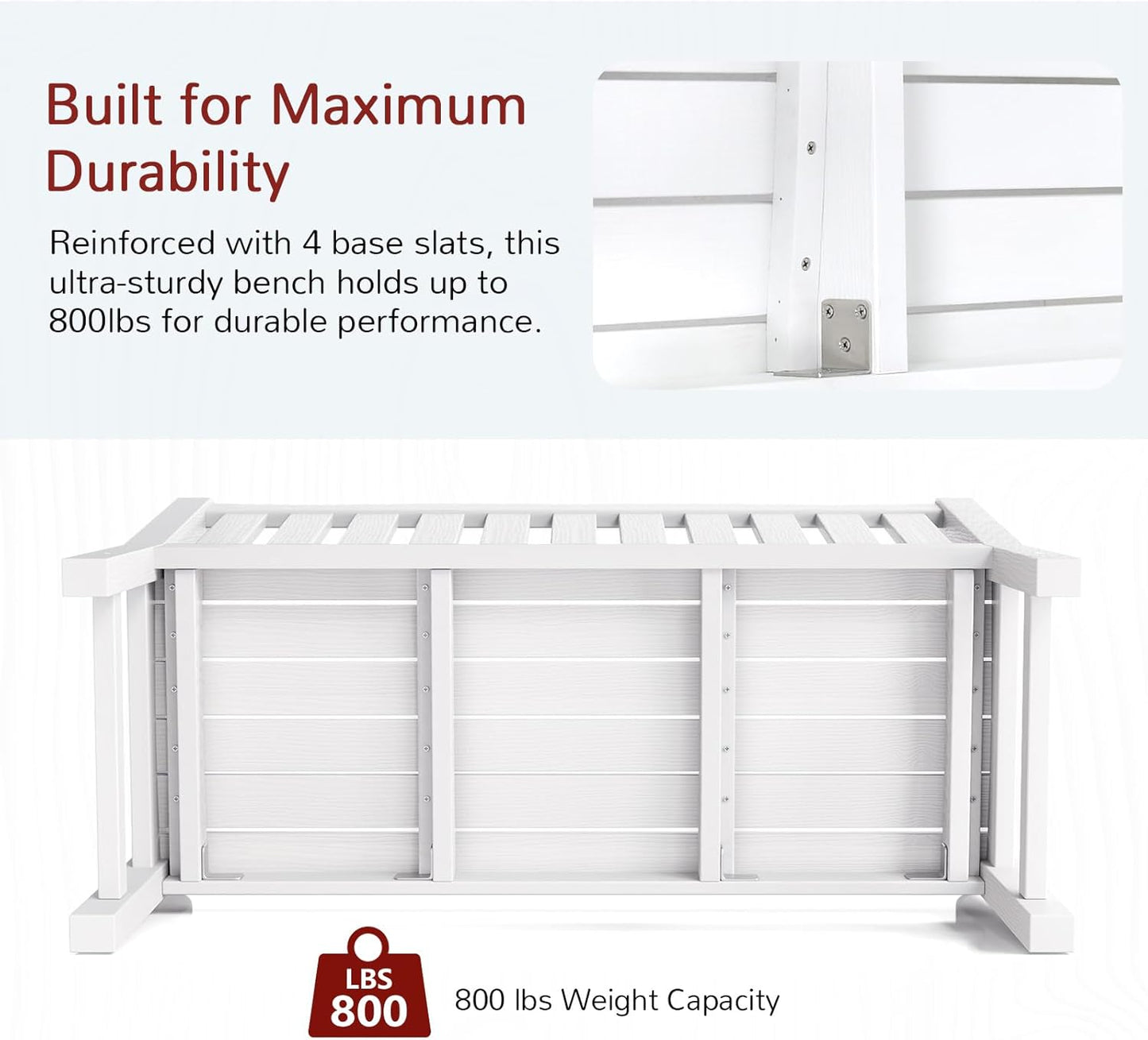 Stoog Garden Bench, 2-Person White Outdoor Bench, All-Weather HIPS Patio Bench with 800 lbs Weight Capacity, Never Rot or Fade, for Garden, Porch, Backyard and Park, White