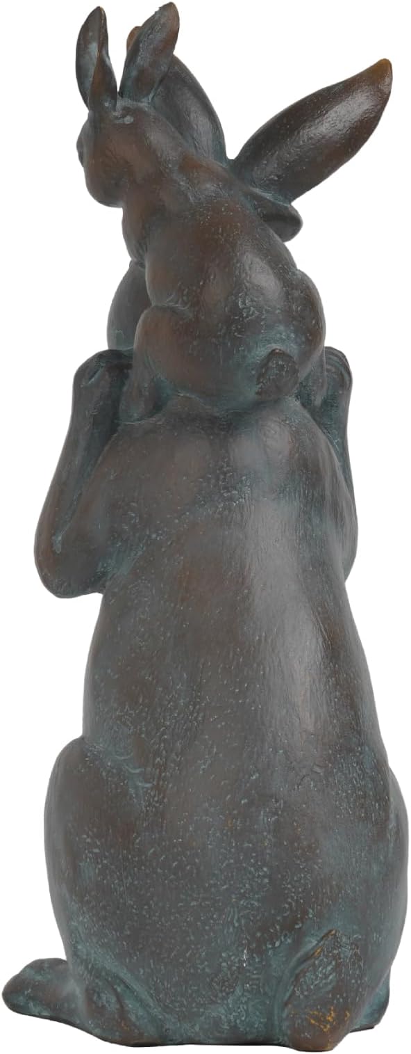 Rabbit Garden Statues Bunny Decorations - Easter Bunny Father with Baby Figurine Easter Gift Dark Gray Garden Spring Bunny Sulpture for Yard Framhouse Outdoor Décor 7*5.25*15.25 in Newman House Studio