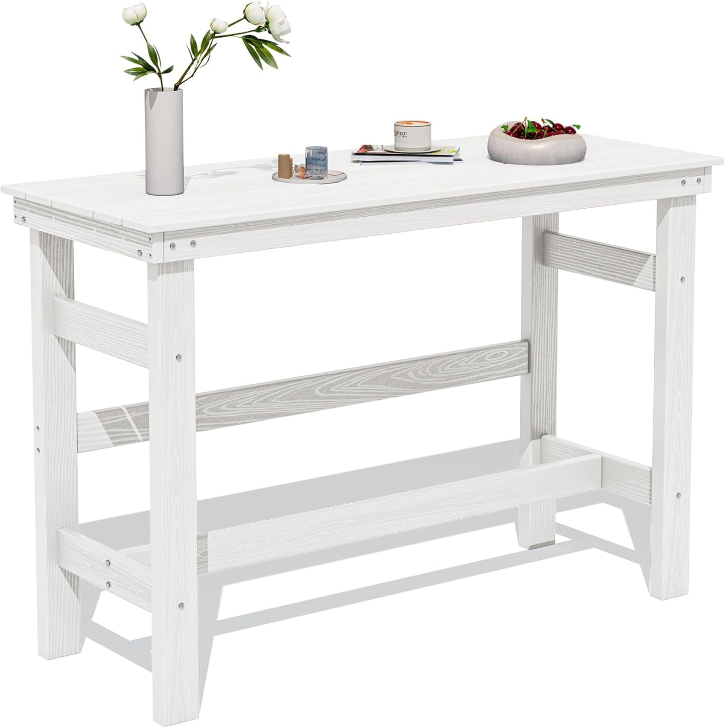 SERWALL 41" Outdoor Bar Table, HDPE Patio Bar Counter Height Table, All Weather Adirondack Outdoor Bar Height Table, Rectangle Patio Bar Table for Outside, Garden, Backyard, Balcony, Poolside, White