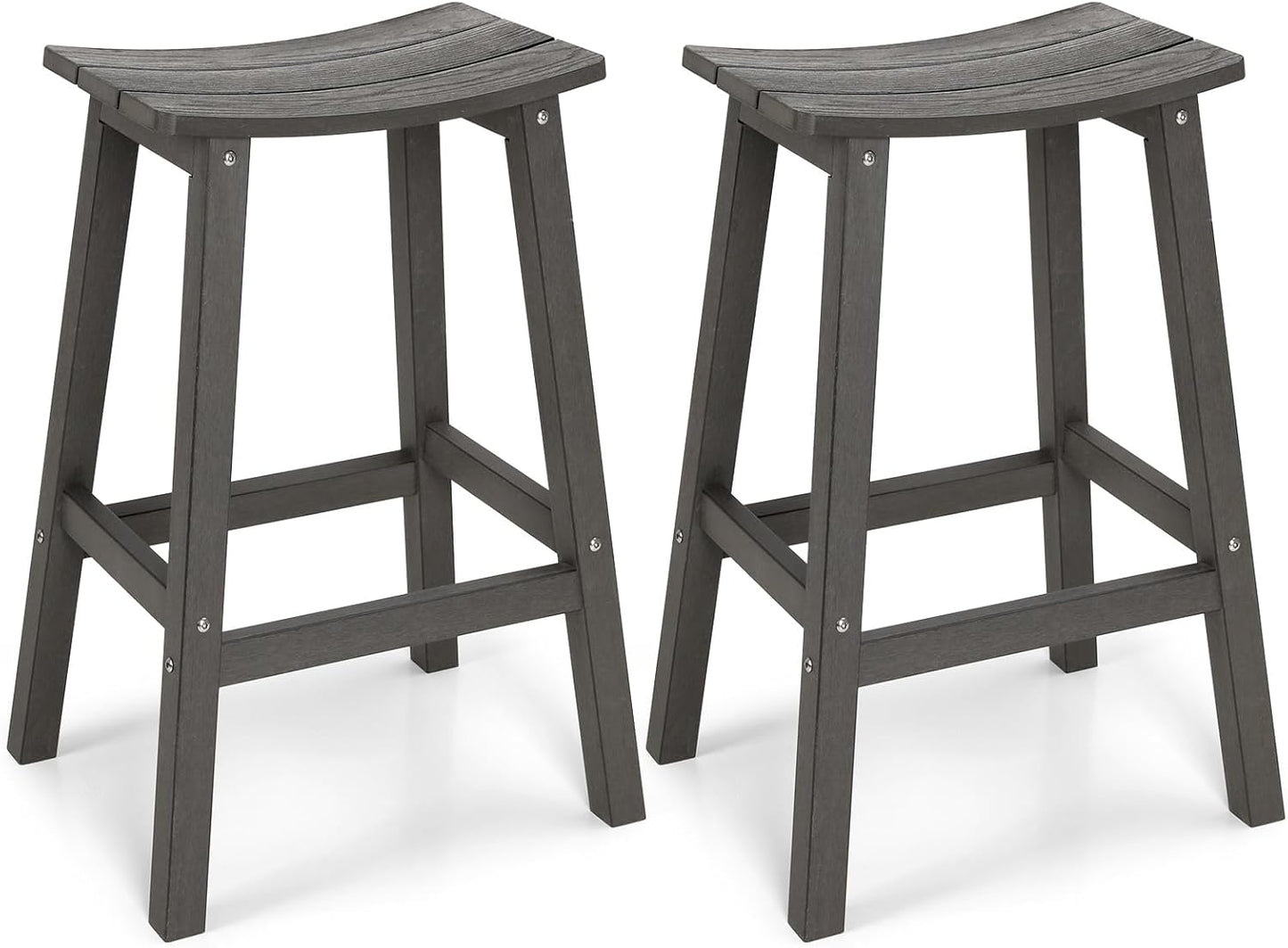 Weatherproof Bar Stools Set of 2, 28" Height Outdoor Bar Stools Holds up to 400 lbs, Saddle Seat, Bar Height Stools for Patio, Garden, and Kitchen Island, Gray