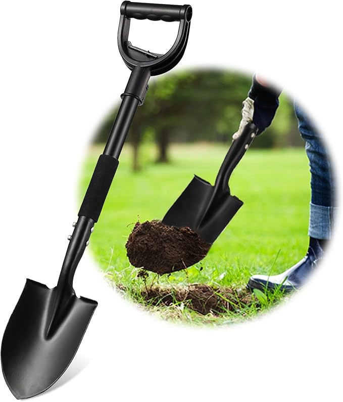 Small Shovel for Digging, 31 Inch Metal Spade Shovel with D-Grip Handle, Lightweight Short Gardening Digging Shovel