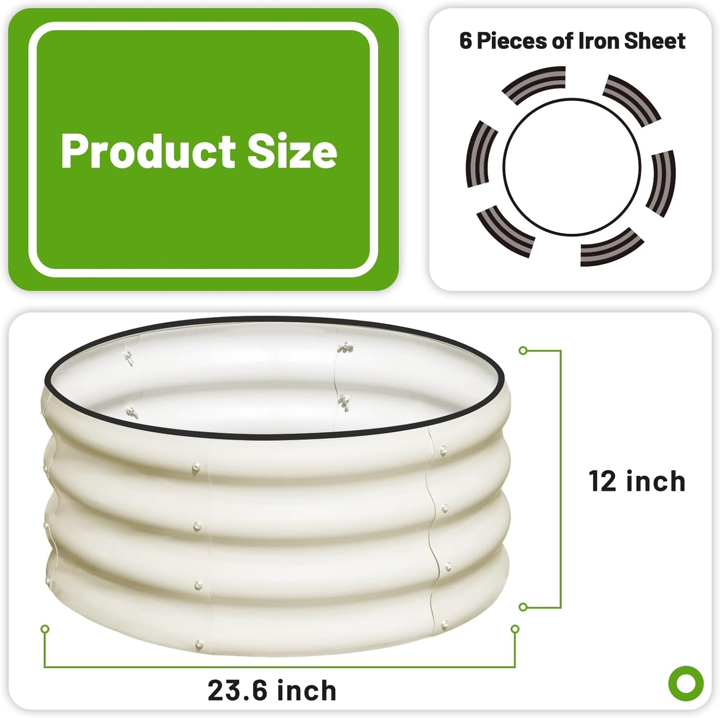 SnugNiture 2x2x1ft Round Galvanized Raised Garden Bed Kit Outdoor, Metal Planter Box for Planting Plants Vegetables, White